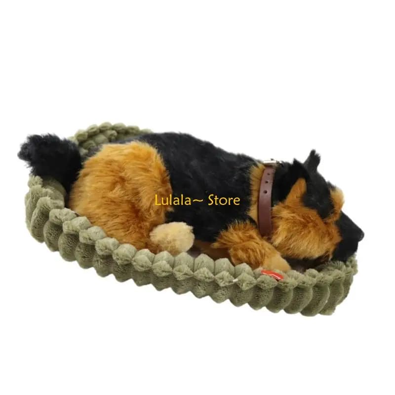 Y4QA Realistico Cane che Dorme Peluche Ornamento Cane Peloso Peluche con Tappetino Animale Domestico Elettronico per da