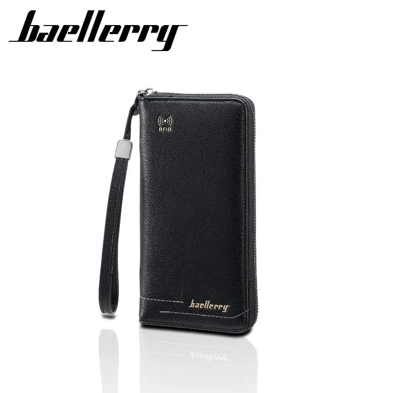 Portafoglio Baellerry con Blocco RFID per Uomo, Borsa in Pelle PU con Cerniera, Portamonete Lungo con Porta Carte di Credito e Porta Biglietti da Visita
