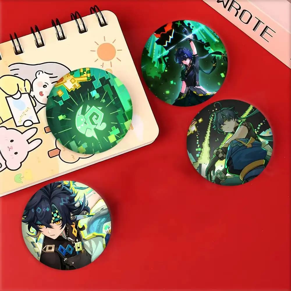 Game Anime Genshin Impact Kinich Badges Round Laser Badge Cartoon Brooch Clothes Backpack Accessories Lapel