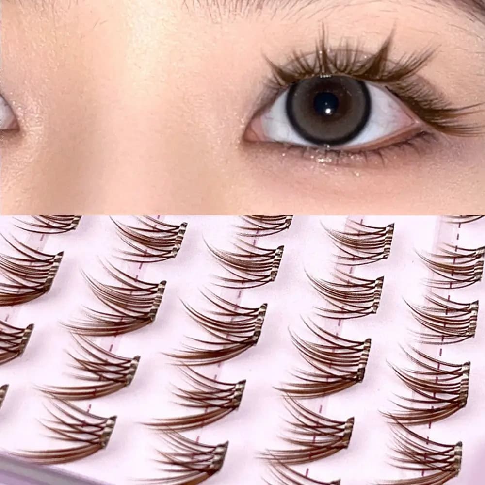 Ciglia Finte Marroni 3D Effetto Naturale, Ciglia a Volpe senza Colla, Autoadesive, Stile Manga, Extensions Ciglia Fai da Te