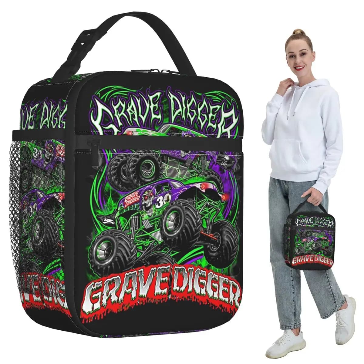 Monster Jam Grave Digger Monster Truck Insulated Lunch Bag for Women Office Cooler Thermal Food Box Tote Lunch Boxes Container