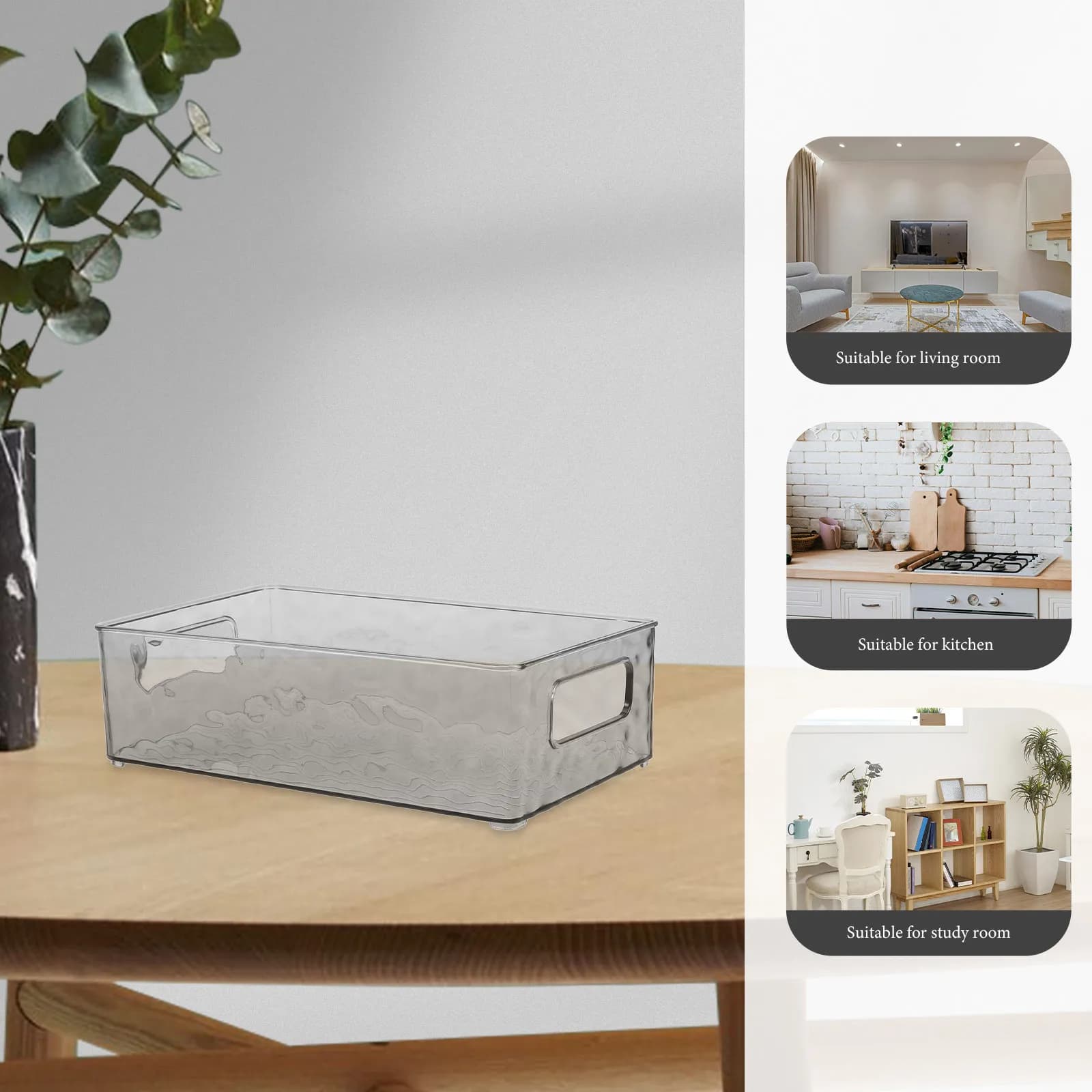 Clear Rectangular Plastic Storage Bin Glacier Pattern Refrigerator Organizer Kitchen Pantry Storage Box Stackable Utility Cart