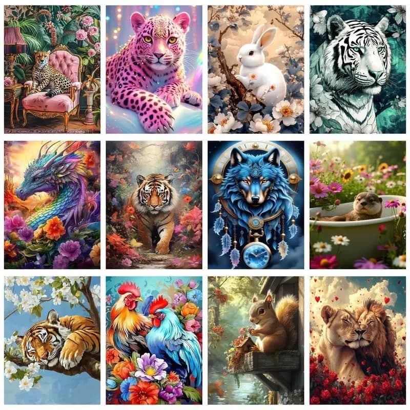 GATYZTORY Diamond Painting Tiger Lion Animals Diamond Embroidery Leopard Picture Of Rhinestones Mosaic Cross Stitch Home Decor