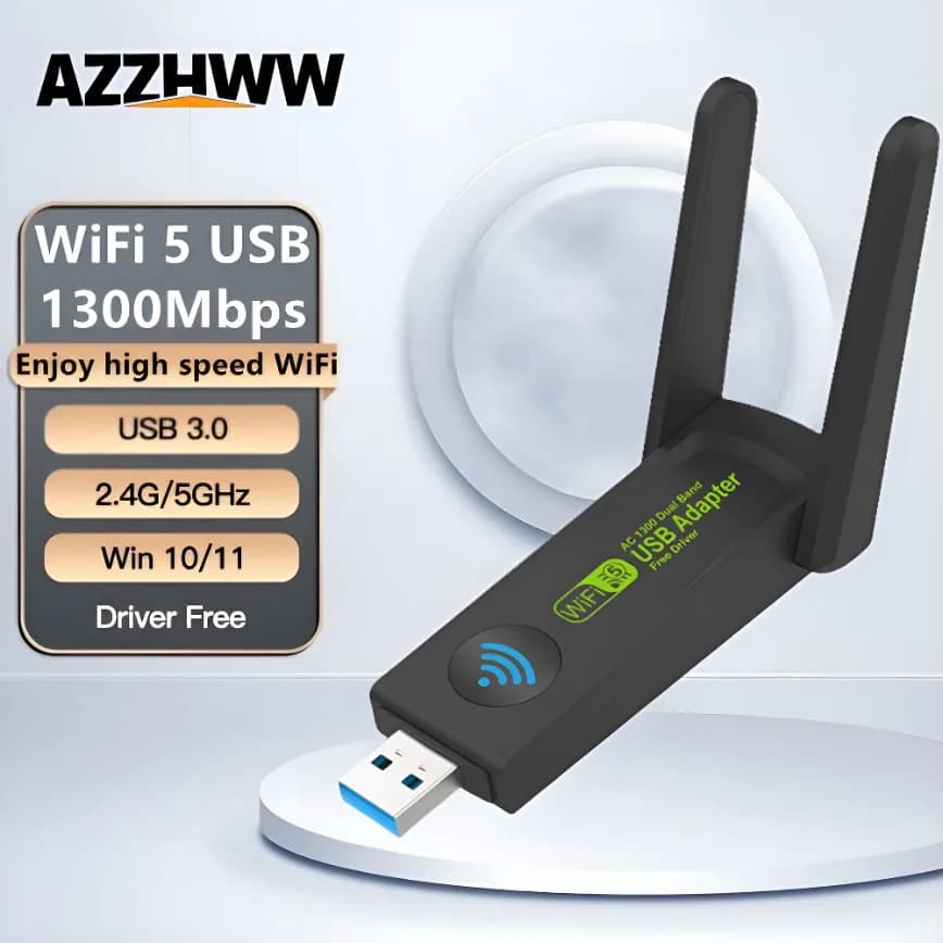 Adattatore WiFi USB 3.0 1300Mbps con Doppia Antenna 2dbi 5G/2.4G per PC Desktop e Laptop