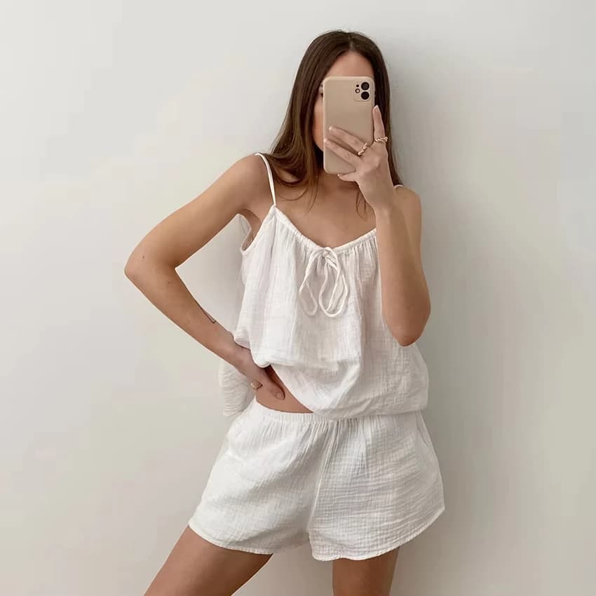 New Style Home Wear for Autumn 2026 Women's Pure Cotton Camisole Shorts Comfortable Pajamas Two-Piece Set, Casual Y2K Popular