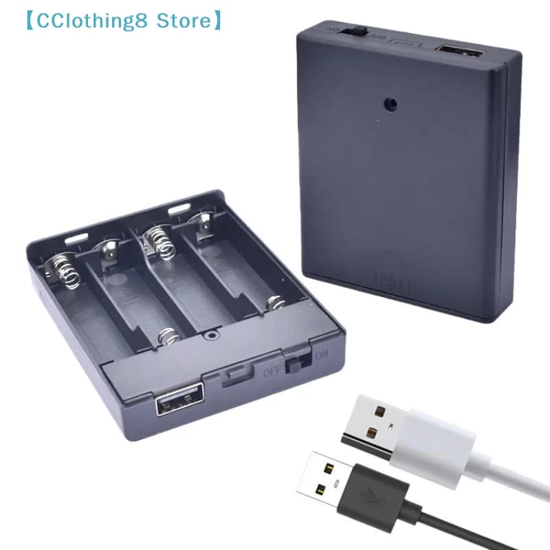 1 pz. Scatola porta batterie USB portatile mini per 4 batterie AA, custodia per accessori luci a LED【AliS8】