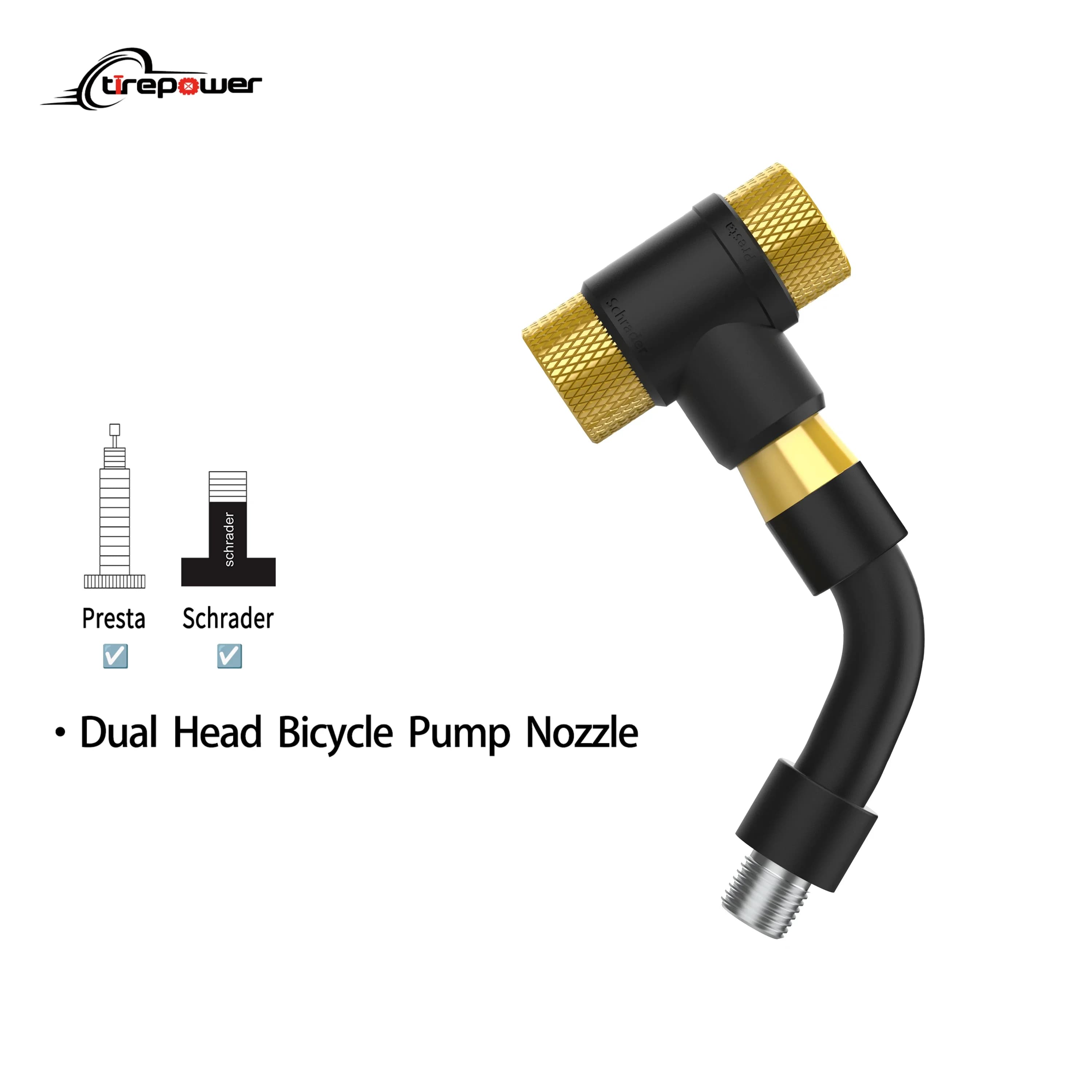 Ctrepower Dual Head Bicycle Pump Nozzle Hose Adapter Bike Valve Convertor Schrader/Presta Valve Adapter for Cycling Equipment