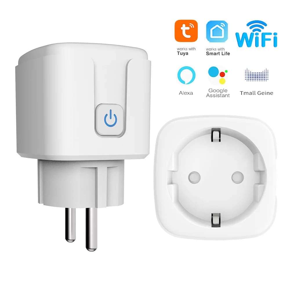 Presa Intelligente WiFi Tuya con Monitoraggio Energetico, AC100-240V, Spina EU 16A, Controllo Vocale tramite App Smart Life, Compatibile con Alexa e Google Home