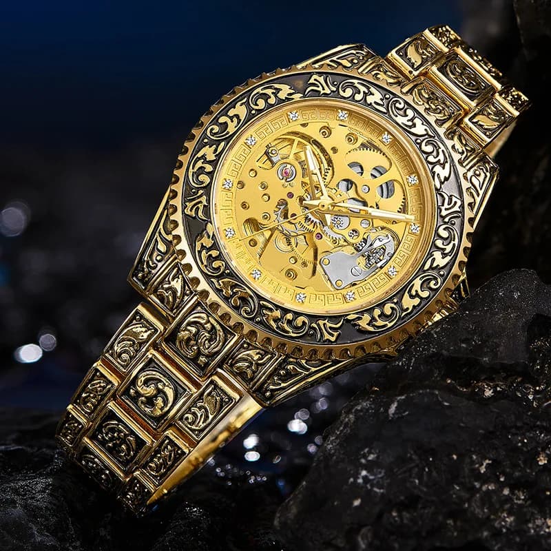 Men Watch European and American High End Light Luxury Hollow Out Retro Carving Male Fully Automatic Mechanical Watches Clock