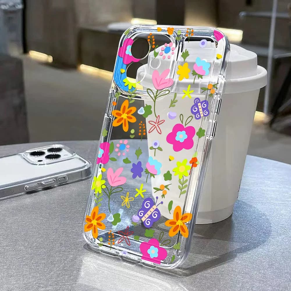 Cover Trasparente Antiurto con Fiori Colorati per iPhone 16 17 13 14 11 12 15 Pro Max 7 8 Plus 16e XS XR SE Air