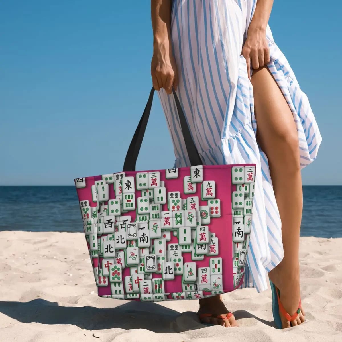Mahjong Tile Pattern 4 Borsa tote da spiaggia Sport Palestra Yoga Borsone Borsa tote grande Borsa da viaggio da donna Borsa fitness