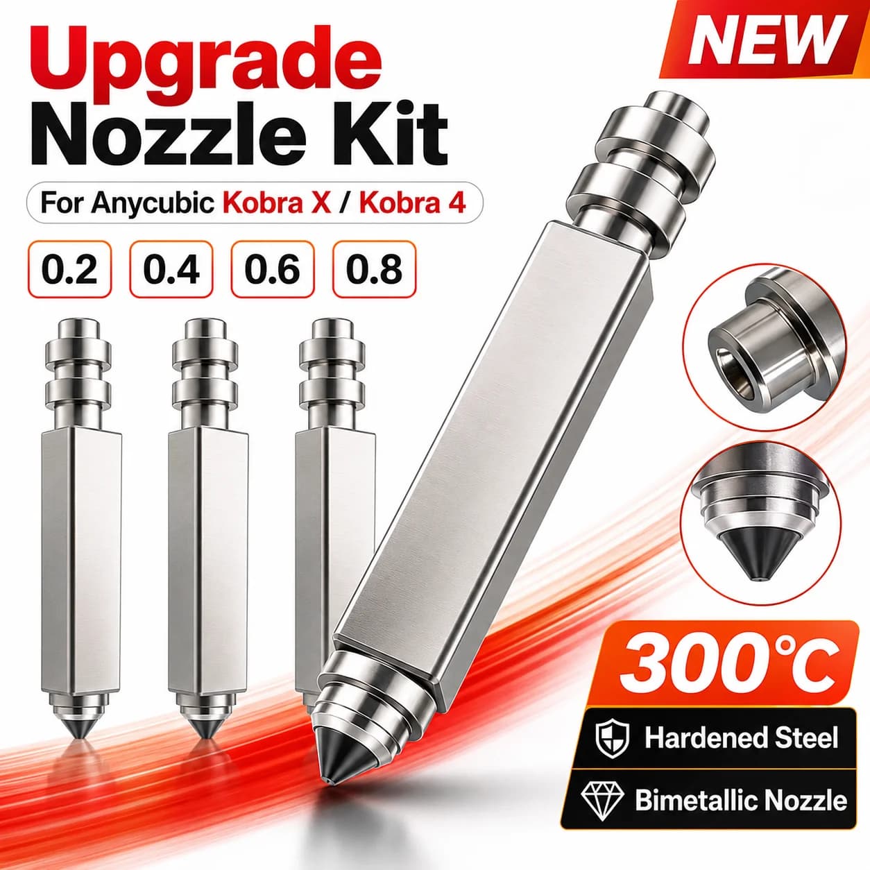 Hotend Bimetallic Nozzle Heating Assembly For Anycubic Kobra 4 Kobra X 3D Printer,0.25/0.4/0.6/0.8mm Kobra 4/X 3d Printer Nozzle
