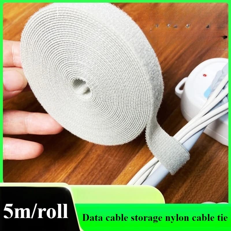 Artefatto per la conservazione dei cavi dati da 5 m/rotolo Fascetta per cavi in velcro posteriore con gancio e anello autoadesivo in nylon Cinghia per la gestione dei cavi
