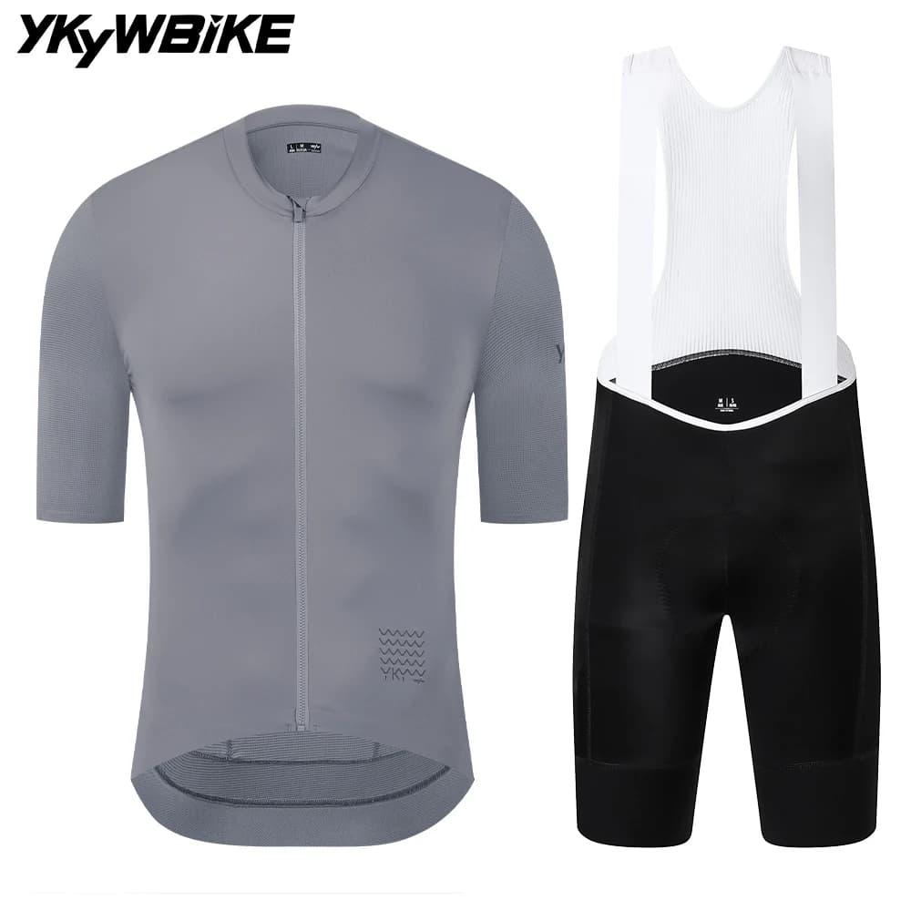 YKYWBIKE Men's Pro Team cycling jersey set 6 hours riding padded shorts with bicycle braces MITI road bike clothing