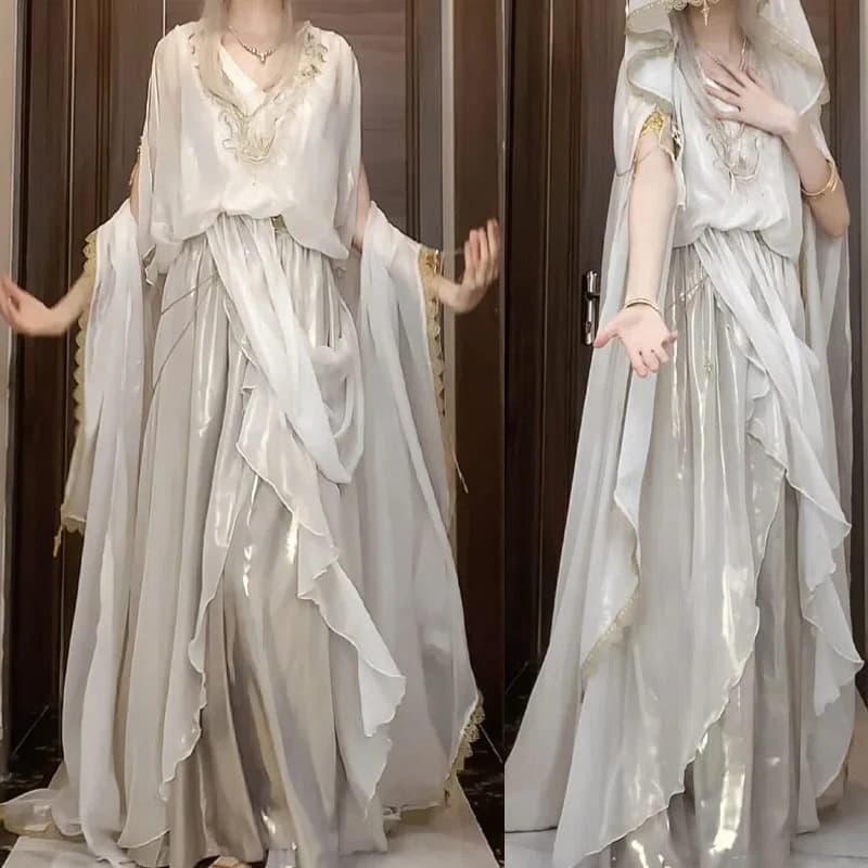 Costume da Angelo del Giudizio, Abito Lungo Bianco da Dea Greca, Vestito da Fata Lolita, Outfit per Giochi di Ruolo per Donne