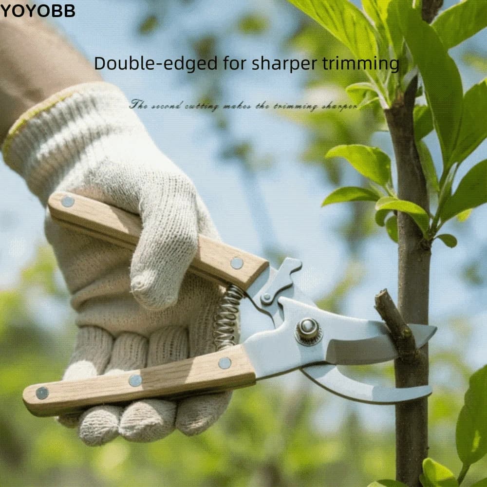 Stainless Steel Power Scissors with Anti-slip Grip, Straight / Flexible Head, Ergonomic Wood Handle for Gardening and Bonsai