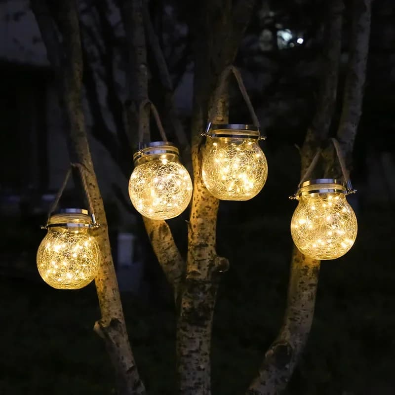 Lanterna solare Crackle Sfera di vetro Esterno Impermeabile Solare Giardino Cortile Recinzione Post Deck Decor Luci del patio Luci solari sospese