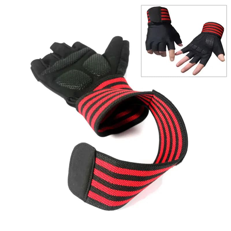 Body Building Gym Workout Fitness Weightlifting Red Gloves Waxes for wrists Training Half fingers for men and women