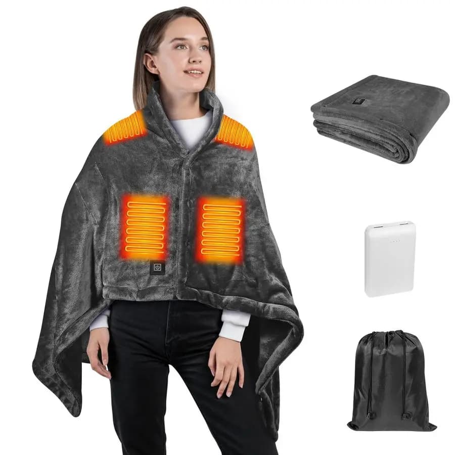 Scialle riscaldato con coperta riscaldata indossabile Power Bank da 10000 mAh con 3 impostazioni di temperatura, riscaldamento rapido, morbido F lavabile in lavatrice
