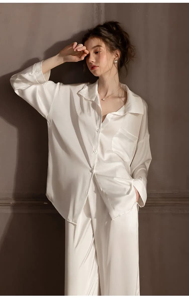Winsleter-Sexy Women 2 Piece Pajamas Set, Turn-down Collar Solid, Simplicity Long Sleeve Sleep Homewear, 2026 Autumn S67344CC
