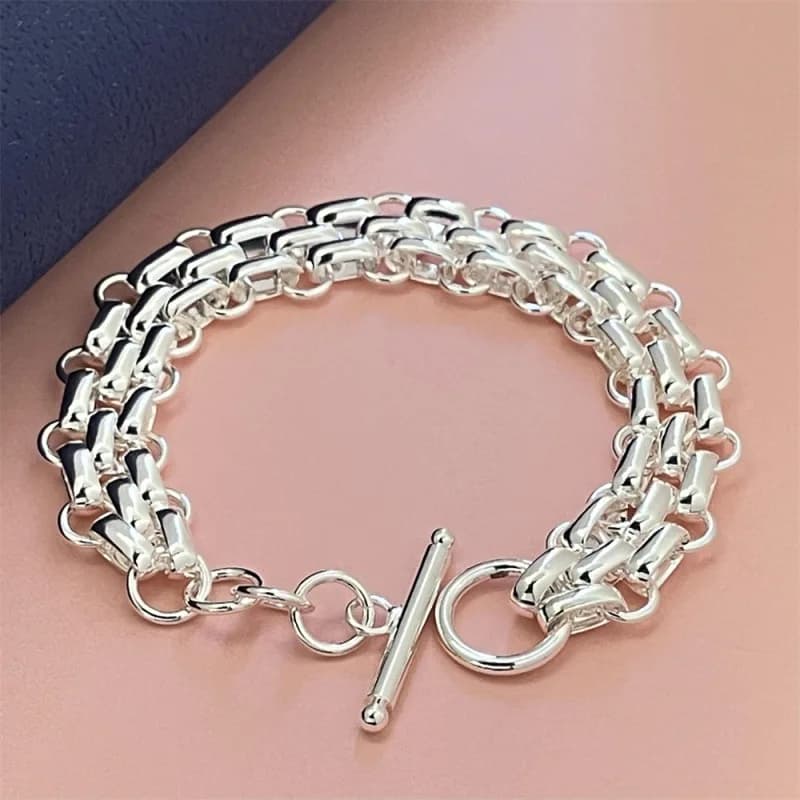 925 Sterling Silver Bracelet TO Three-row Bracelet Women's Simple Fashion Bracelet Birthday Wedding Anniversary Jewelry Gift