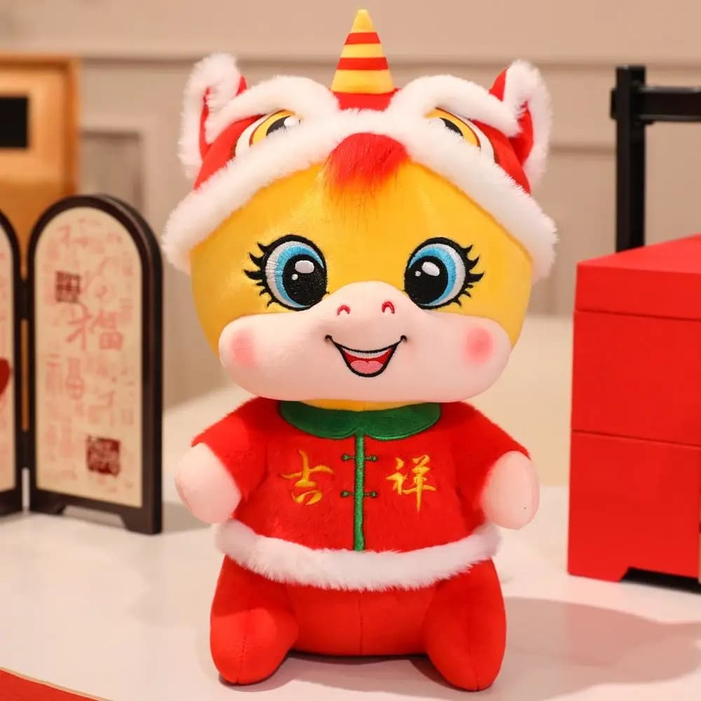 Cavallo in stile cinese farcito rosso con vestito Tang mascotte di Capodanno simpatico cartone animato animale fortunato pony decorazioni per la casa