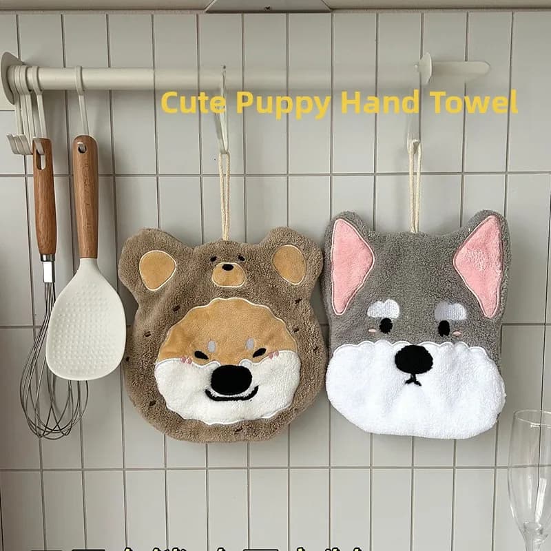 Asciugamano da bagno assorbente con cartone animato di cane ispessito, da appendere, piccolo asciugamano quadrato, attrezzatura portatile da viaggio ABEYINUOR