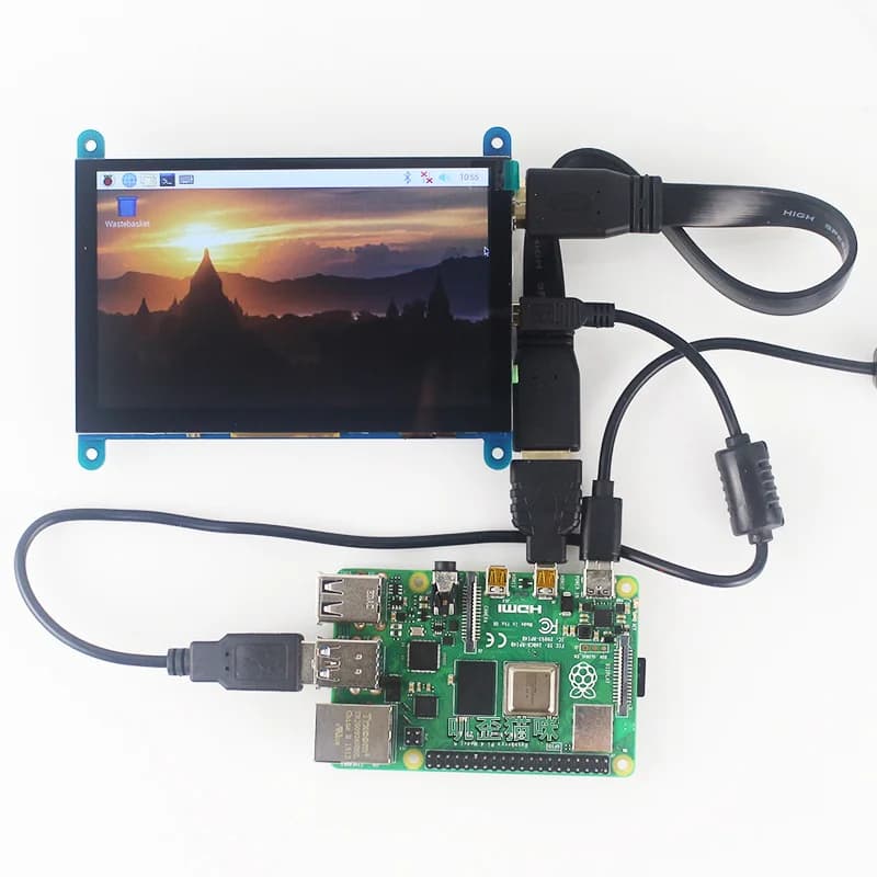 Raspberry Pi 4B/3B+ 5 Inch HDMI Capacitive Touch Screen - 800x480 Resolution LCD Display (Driver-Free Plug & Play)