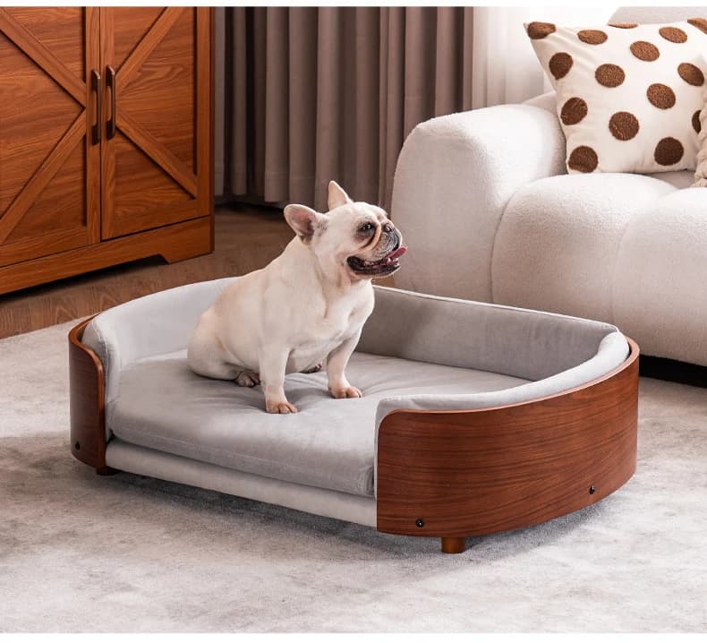 Divano letto di lusso in legno per animali domestici Divano per cani di design con cuscino lavabile per case moderne