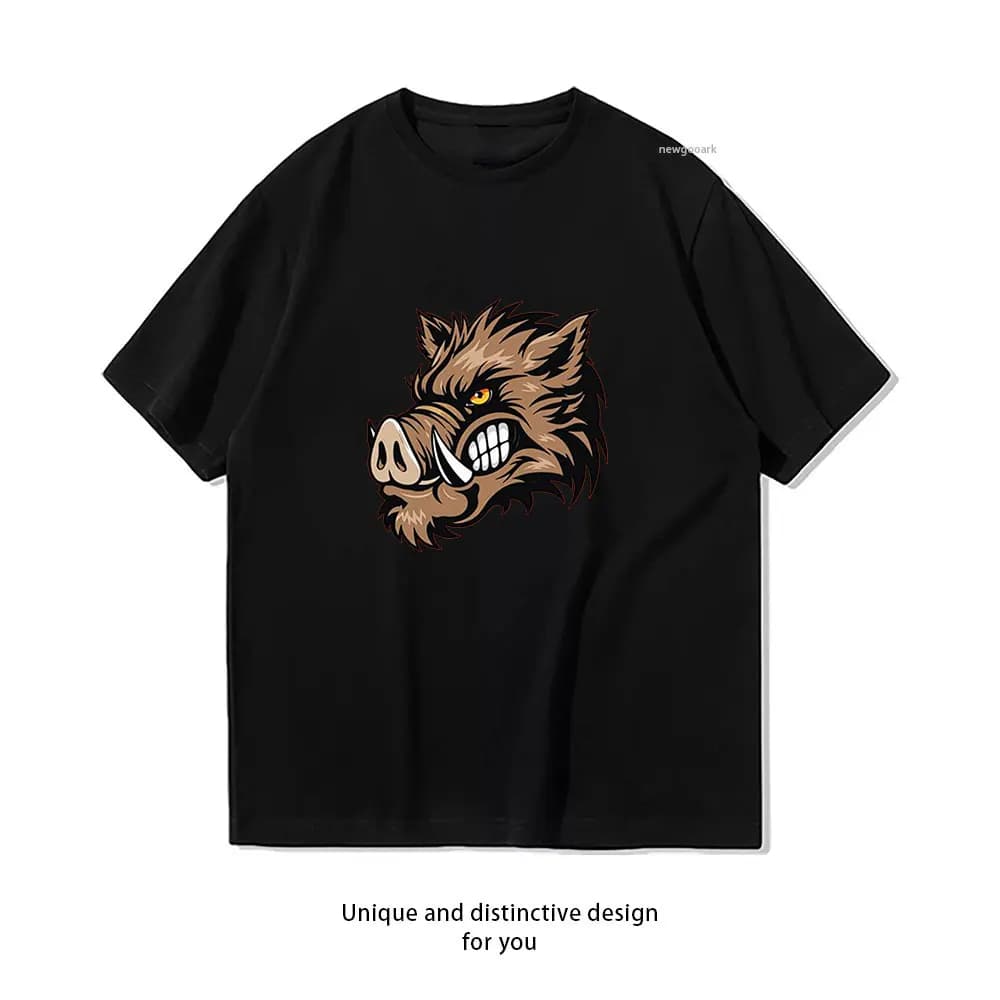 T-shirt grafica con testa di cinghiale feroce T-shirt grafiche casual in cotone T-shirt classica con scollo a O streetwear creativo