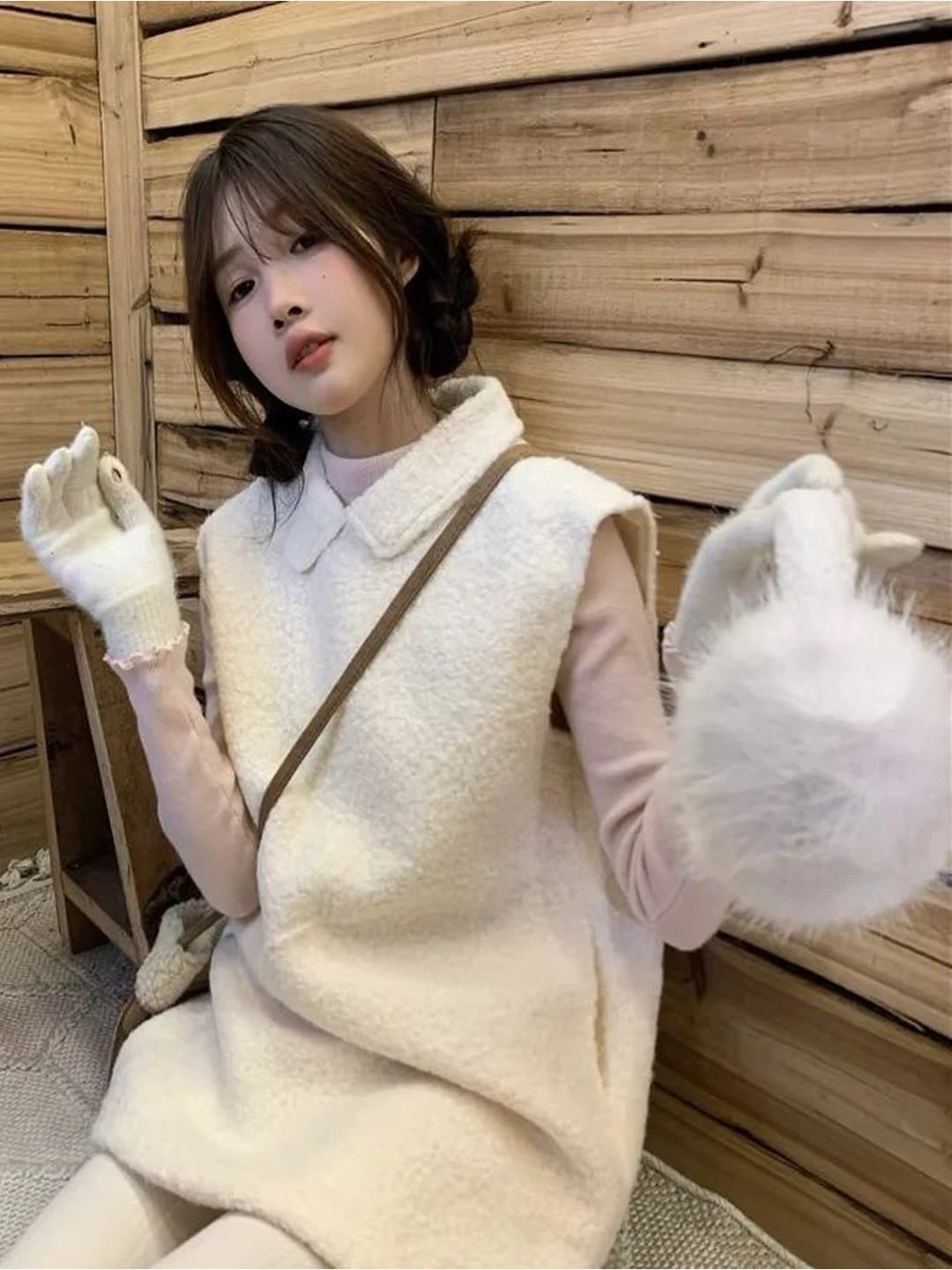 Korean Style Doll Collar Woolen Vest Dress Women's Autumn Winter Short Skirt Layering Versatile Ageless Princess Dress