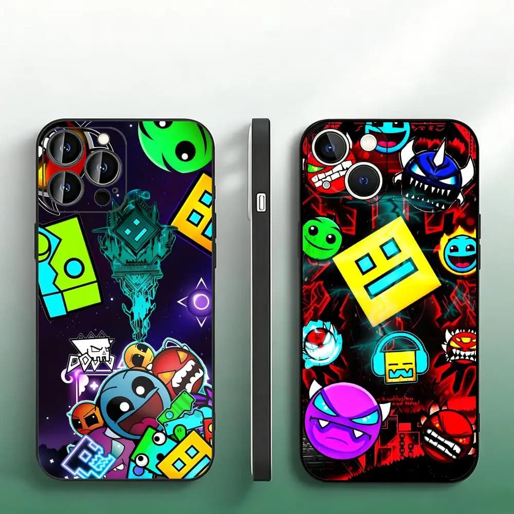 Custodia per telefono nera in TPU morbido per iPhone 15/14/13/12/11 Pro Max/XR/XS/X/SE, antiurto e anti-impronta G-Geometry Dash RobTopS