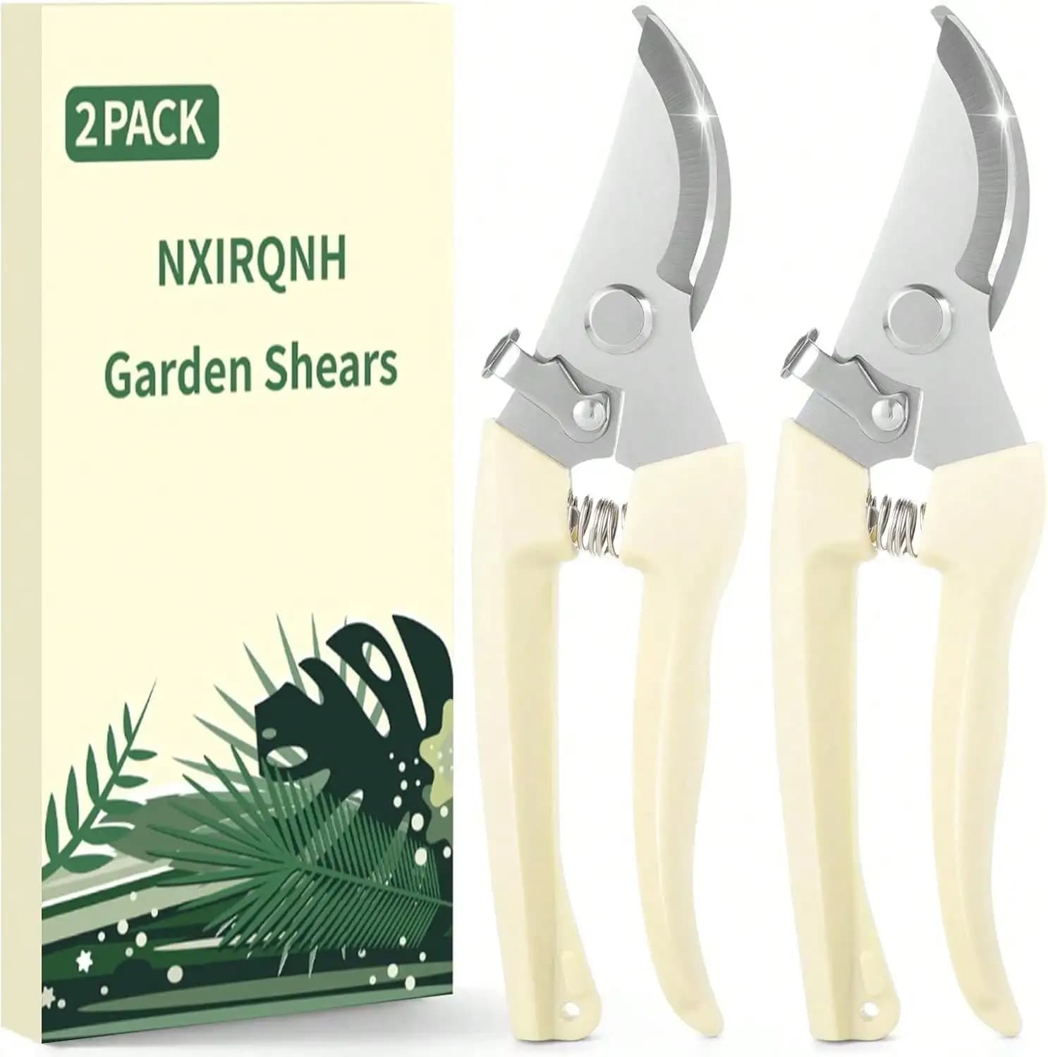 Set of 2 garden shears, garden shears with sharp blade, stainless steel garden scissors with comfortable grip, manual shears for pruning branches, flowers, plants, fruit trees and vegetables