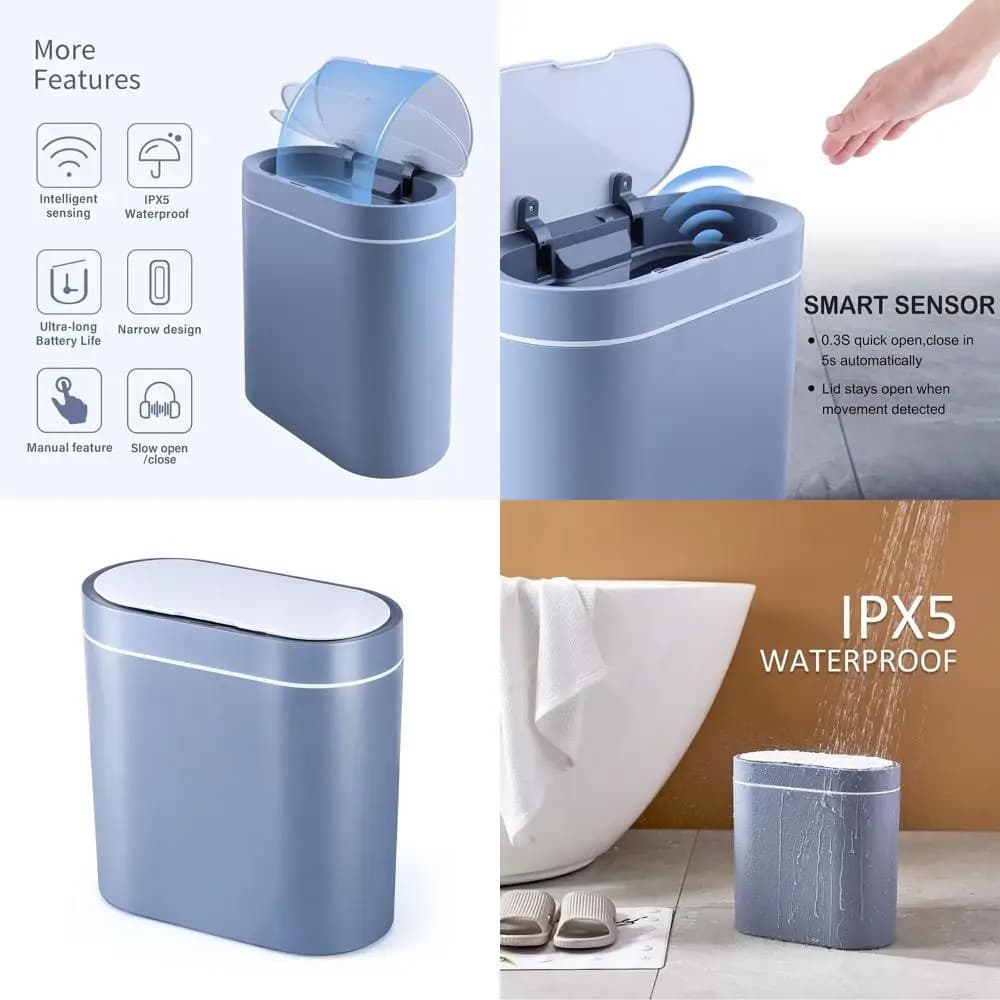 Bidone della spazzatura con sensore di movimento touchless da 9,5 litri - Cestino per rifiuti intelligente sottile da 2,5 galloni per casa e ufficio, grigio