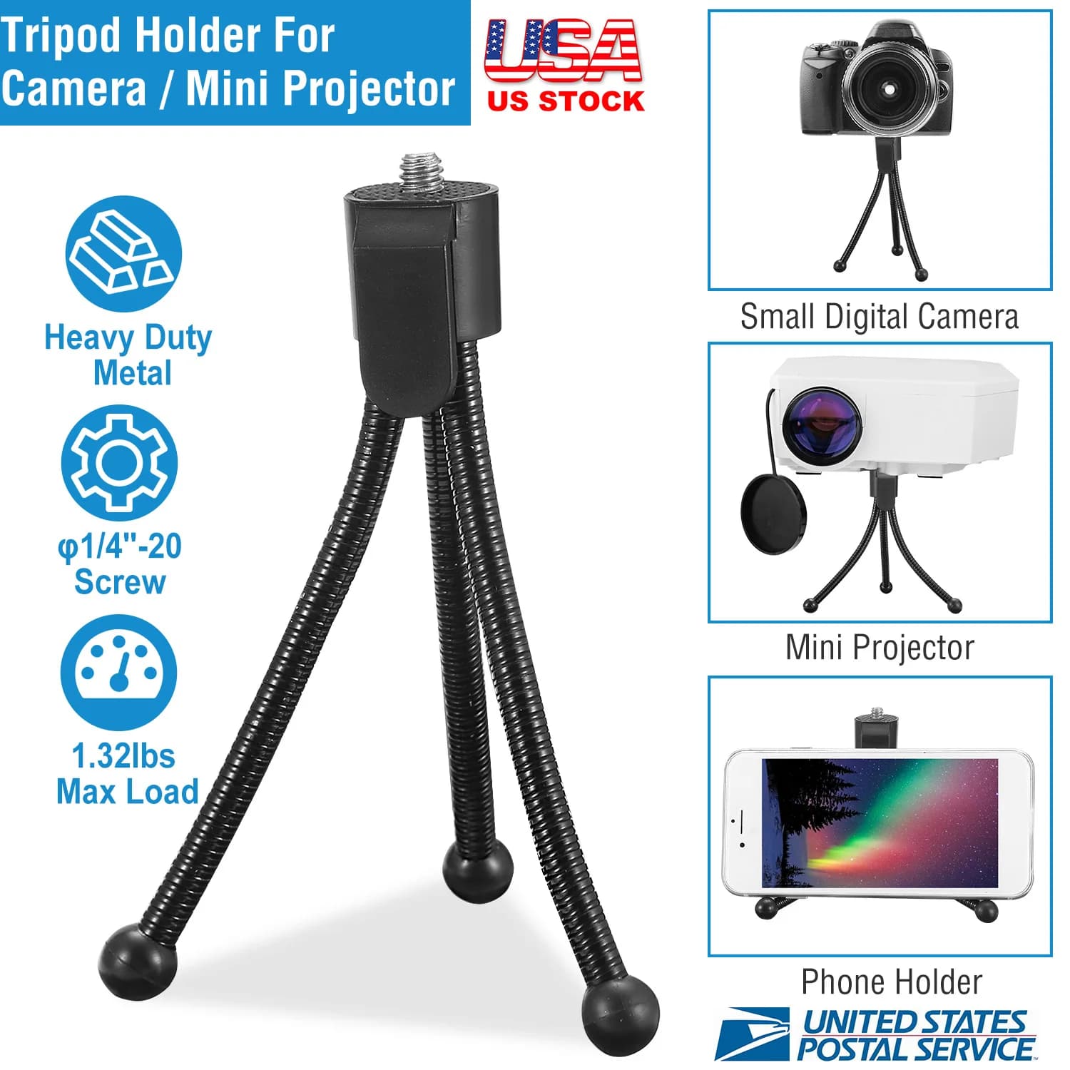 Mini treppiede flessibile per fotocamera, supporto portatile con vite da 1/4 di pollice per fotocamere digitali e webcam - Consegna locale negli Stati Uniti