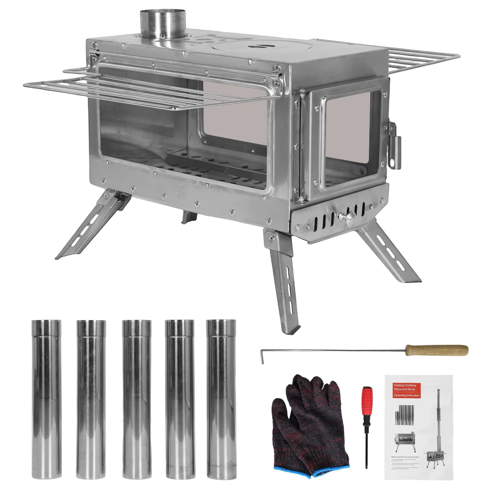 Large Curtain Heating Stove with Firebox Stainless Steel Firebox Portable Anti-rust Wood Stove for Outdoor Camping
