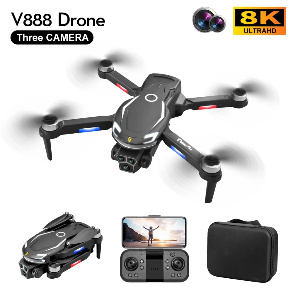 V888 Drone 8K GPS Tripla fotocamera Professionale Evitamento ostacoli Posizionamento del flusso ottico Brushless V88 Aggiornato RC Quadcopter
