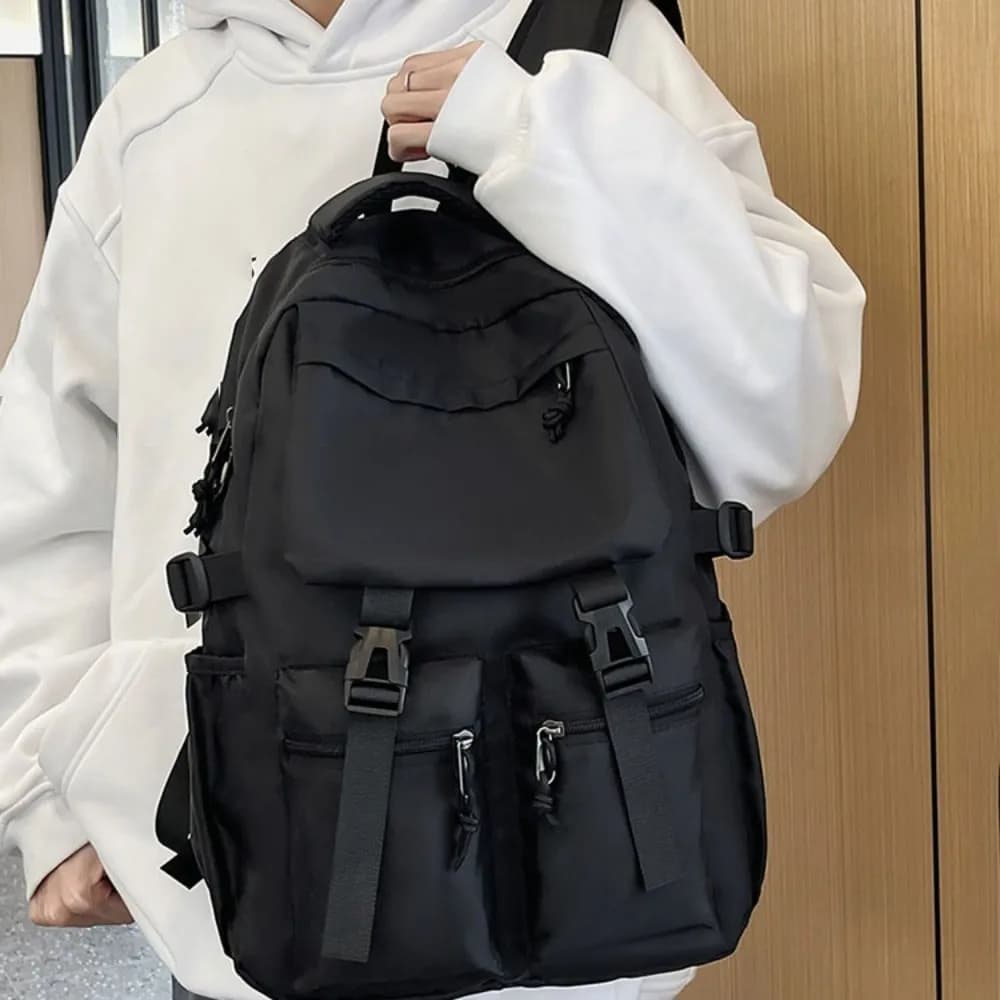 Zaino in tela semplice e capiente, stile Harajuku, tinta unita, per studenti, borsa da scuola, multitasche, borsa a tracolla in nylon, da viaggio