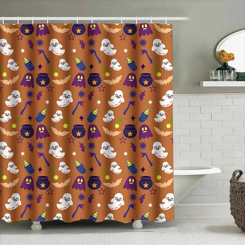 1 shower curtain with Halloween ghost pattern, cute and spectral design for bathroom furniture