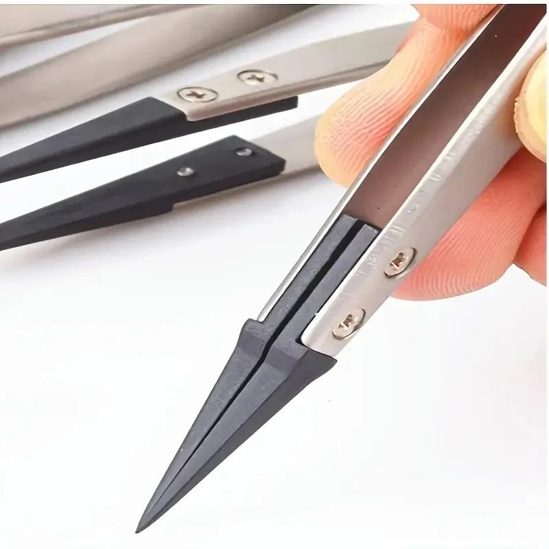 1 pair of ESD antistatic precision tweezers - antistatic tips, durable metal structure suitable for electronics