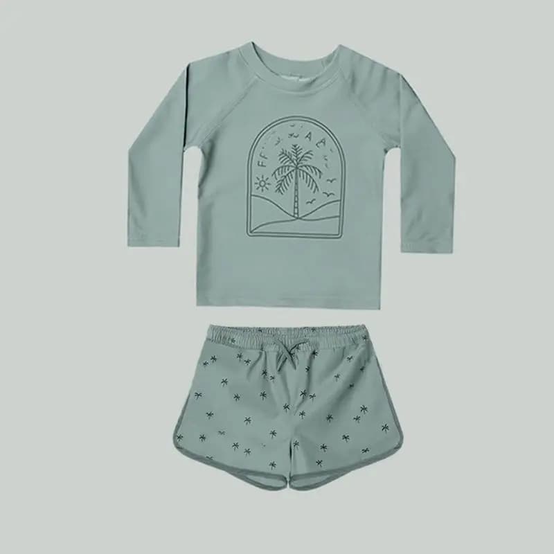 Costume da bagno RC Print per bambini, estivo 2026, a maniche lunghe, pantaloncini, con cappello, set 3 pezzi, per neonati e bambini, abbigliamento da spiaggia
