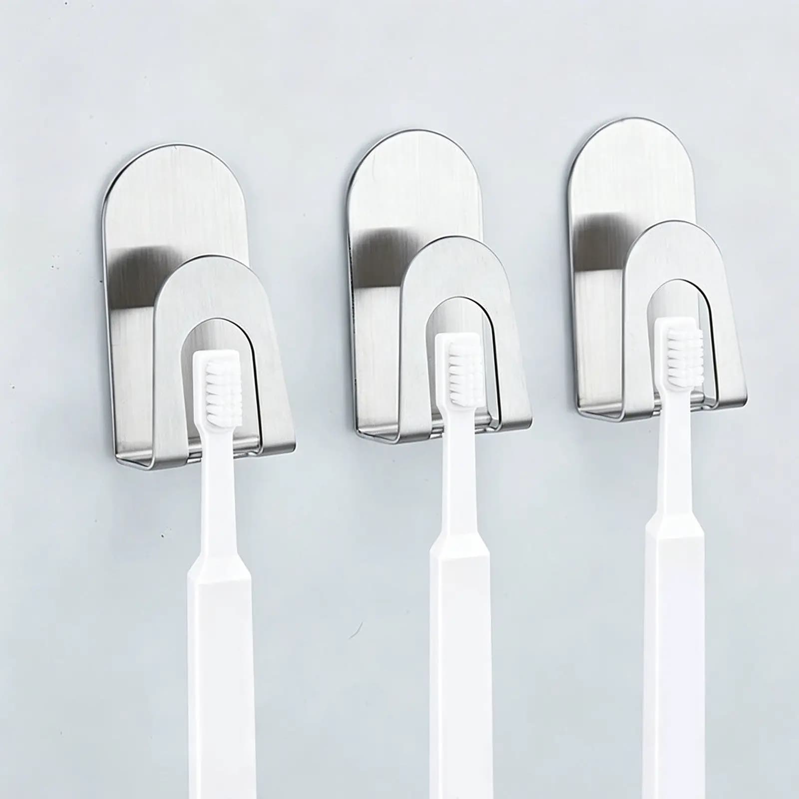 Portaspazzolino da parete in acciaio inossidabile, 2 pezzi, organizer da bagno, design antiruggine con drenaggio, salvaspazio, ecologico