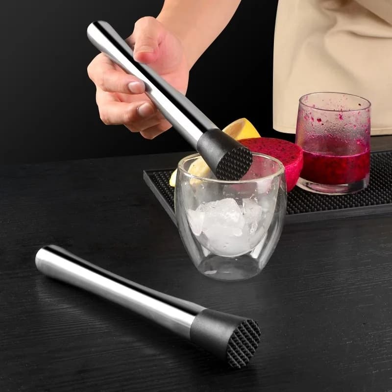 1 Set Cocktail Stirring Rods, Ice Muddler, Lemon & Fruit Press, Ice Hammer, Stainless Steel Ice Shaker, Bartender Bar Tools
