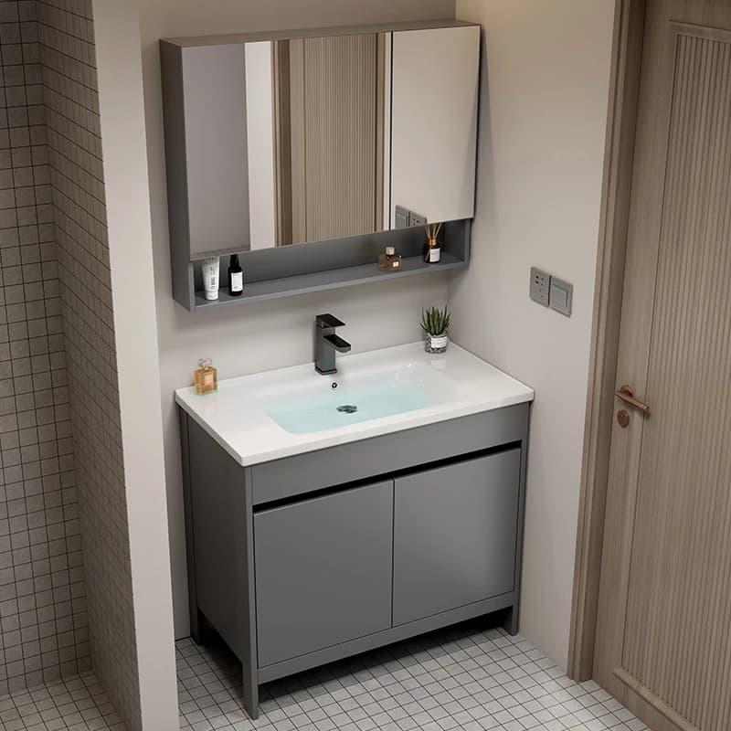 Mobile da Bagno in PVC Ecologico con Specchio, Pannello Vanity e Armadietto con Specchio