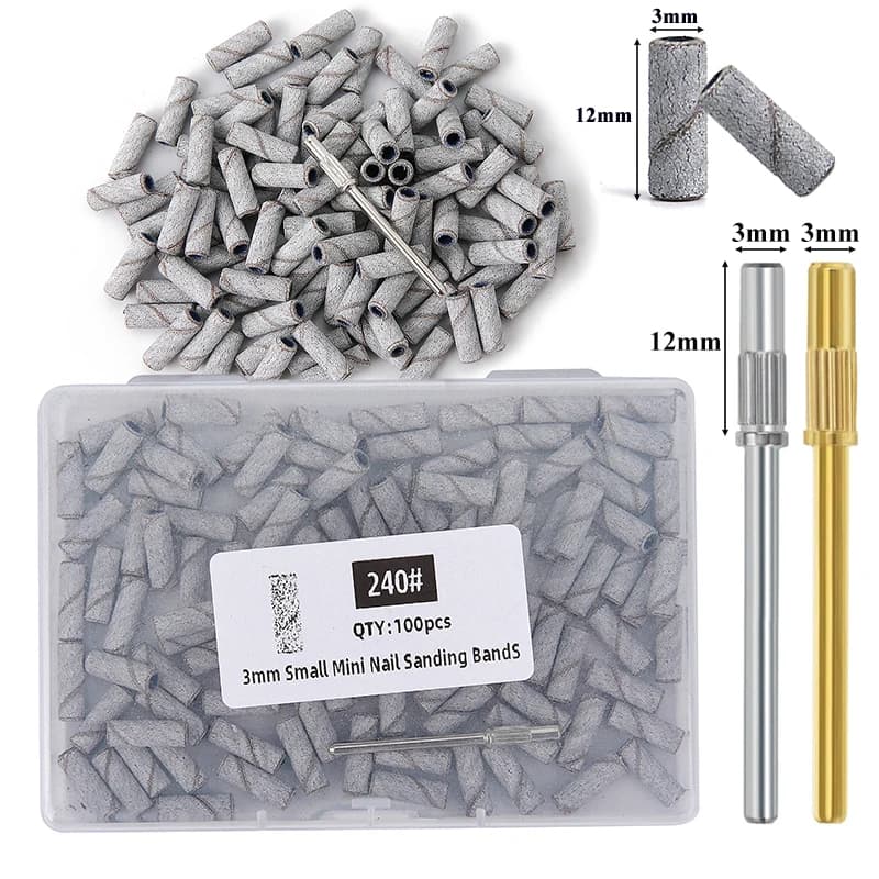100/80 pz 3mm Mini Zebra Nail Levigatura Fasce Kit con Bit Punte da trapano per unghie Accessorio Gel UV Acrilico Polish Remover Per Unghie Strumento