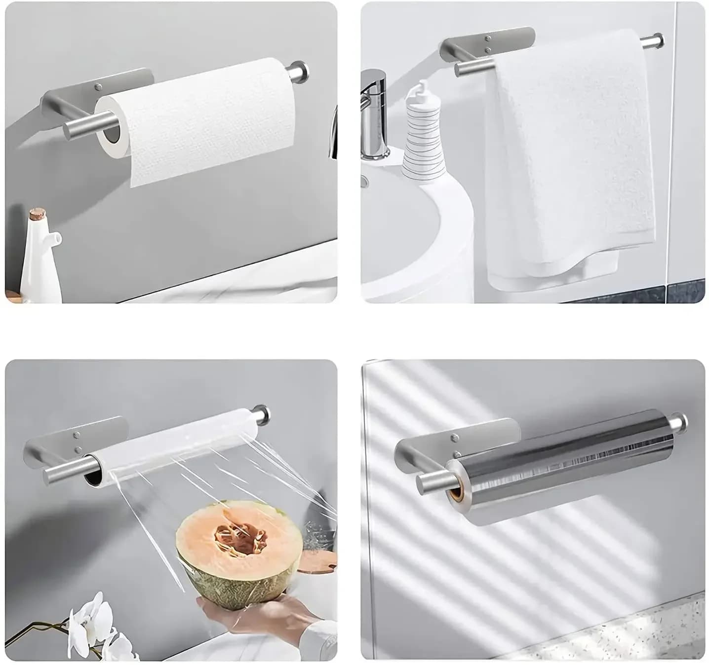 Portarotolo in Acciaio Inox 304 Durevole, Senza Foratura, Porta Fazzoletti da Cucina, Porta Asciugamani da Bagno, Autoadesivo