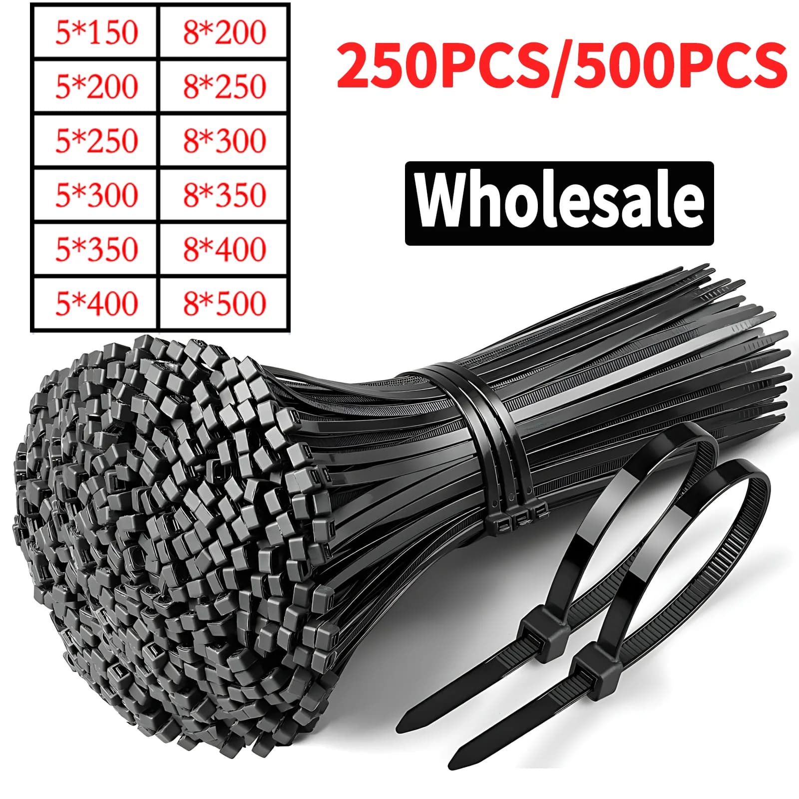 Fascette per cavi in nylon autobloccanti resistenti 5x200 5x500mm Nero, fascette resistenti alle intemperie per uso domestico elettrico industriale, confezione sfusa