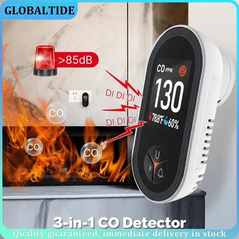 3in1 Carbon Monoxide Detector Plug-in Display Temperature Humidity Sensor Built-in CO Monitor Alarm Sound Warning