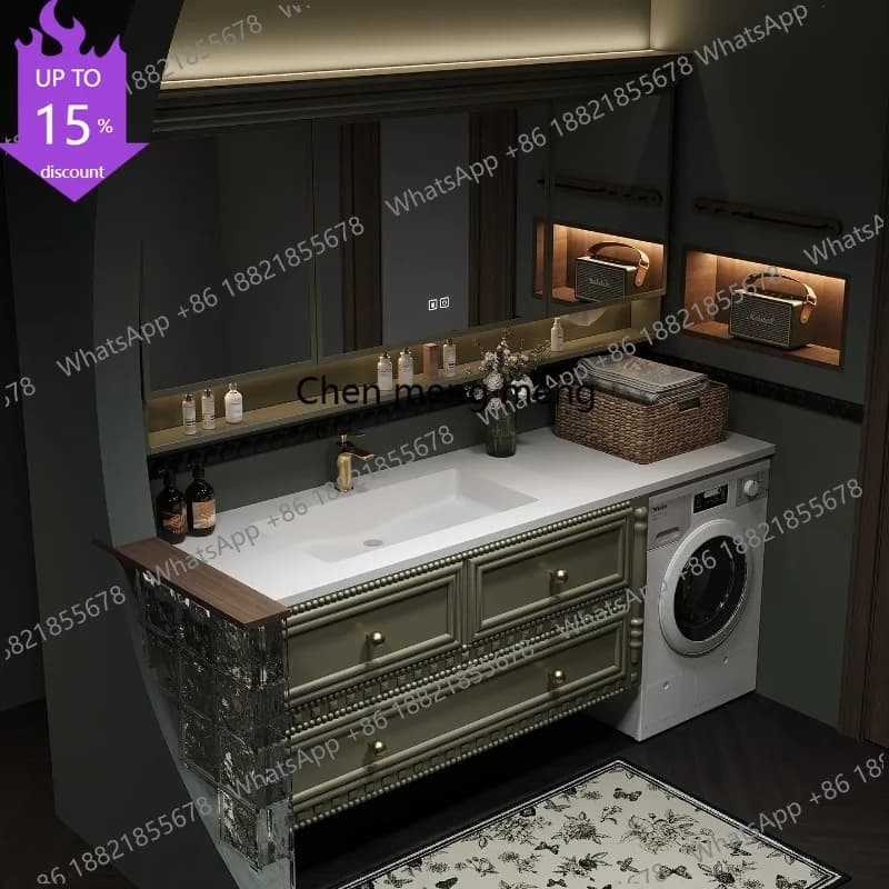 Mobile Bagno Europeo Verde Q178 con Rubinetto, Armadietto Moderno in Legno, Specchio Salvaspazio, Meuble Salle De Bain