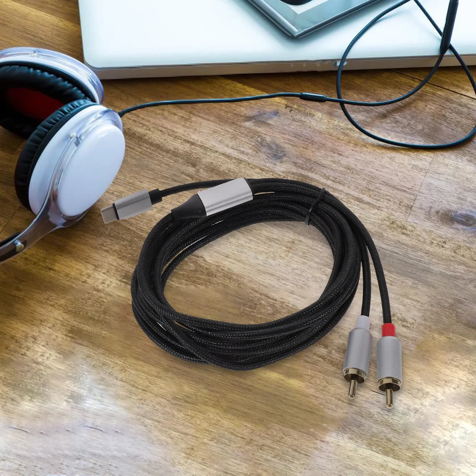 Cavo Convertitore Audio da USB C a Doppio RCA, Lunghezza 2 Metri, per Microfono e Amplificatore di Potenza